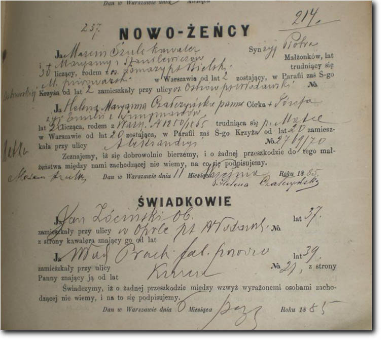 Marcin Szulc and Helena Czalczynska: Marriage certificate